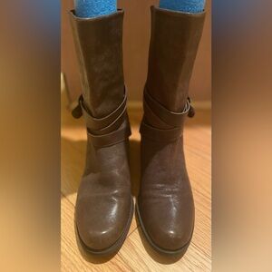 Stuart Weitzman Ranch Dressing Moto Boot Brown Leather Block Heel Womens Size 8M